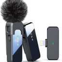 Wireless Lavalier Microphone for iPhone with Noise Cancellation, 100ft Transmission, 18H Battery Life, Wireless Lapel Microphone for Video Recording