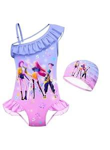 Suaninxi Kids Girls Fashion One Piece Swimsuit Swimwear Toddlers Fancy Bathing Suits Rash Guard Sets Summer Outfits