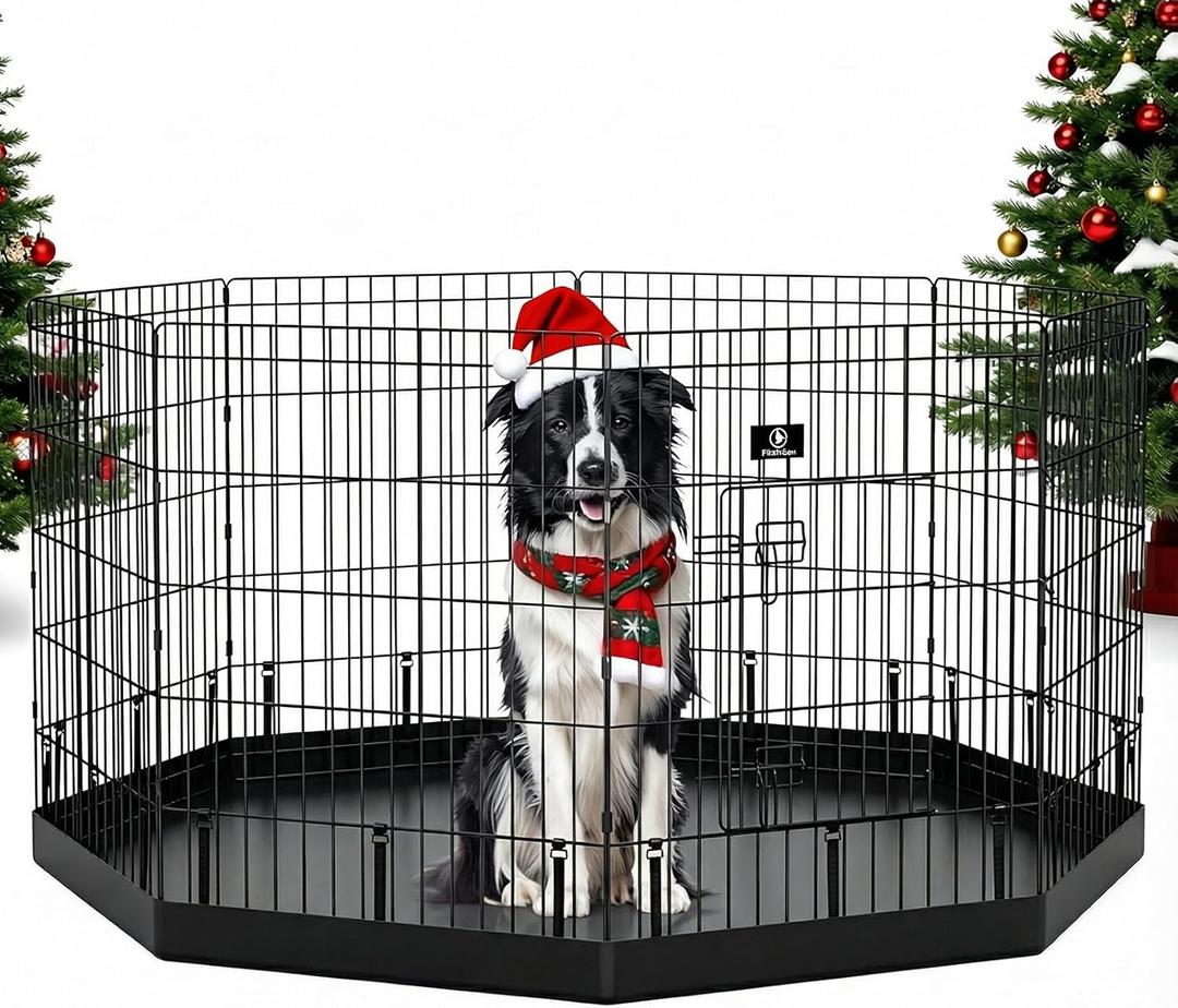 PJYuCien Dog Playpen - Metal Foldable Dog Exercise Pen, Pet Fence Puppy Crate Kennel Indoor Outdoor with 8 Panels 30H & Bottom Pad for Small Medium Pets (Black)