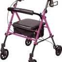Carex Step 'N Rest Aluminum Rolling Walker For Seniors, Pink - Rollator Walker With Seat - With Back Support, 6 Inch Wheels, 250lbs Support, Lightweight