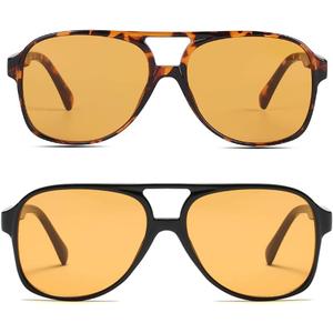 Freckles Mark Vintage Retro 70s Sunglasses for Women Men Classic Large Square Aviator Trendy Glasses (2p: Yellow & All Tortoise Brown)