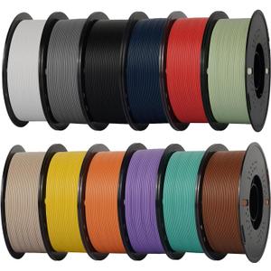 Kingroon Matte PLA Filament Bundle 1.75mm 3D Printer Filament Bundle Multicolor 1kg Dimensional Accuracy +/- 0.02 mm (12 Rolls Mixed Colors)