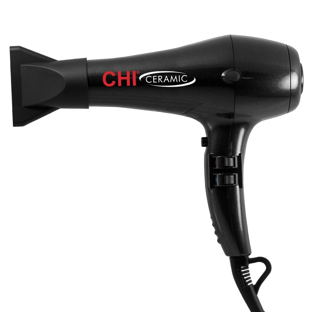 CHI Ceramic 1875 Watt Hair Dryer, Includes A Concentrated Nozzle, Quick-Drying, Reduces Frizz & Increases Shine, Jett Black