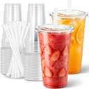 Ginkgo 32 oz Clear Plastic To Go Cups with Lids and Wide Straws, 25 Pack Sturdy & Leak-Proof Disposable Iced Coffee Cups for Smoothies, Boba Tea, Dirty Soda & Cold Drinks