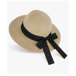 Girls Straw Sun Hat with Bowknot, Boho Summer Beach Hat, Wide Brim Floppy Hat, Outdoor Sun Protection Hat for Kids Ages 3-6