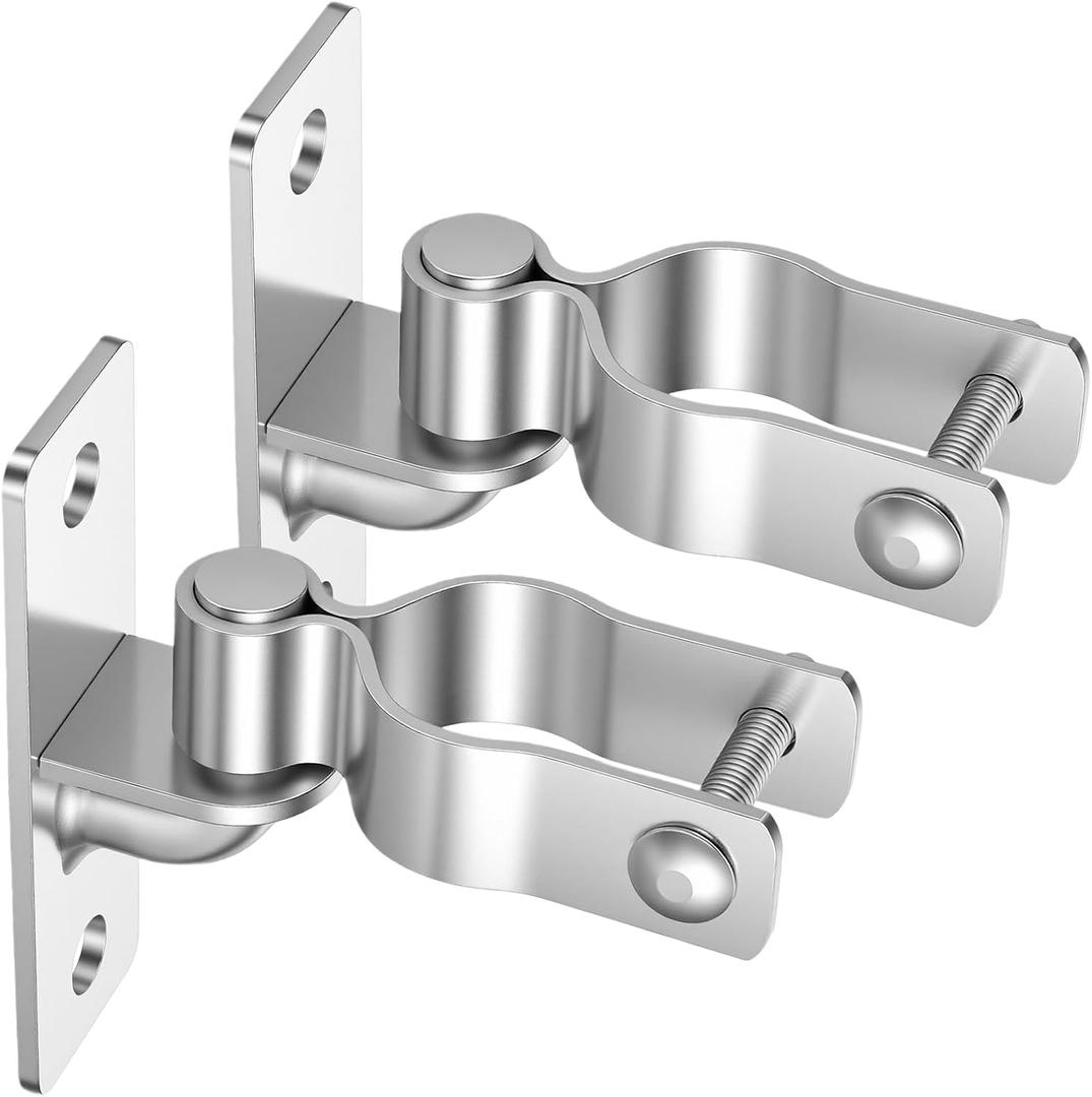 2 Pack 1-3/8 Inch Wall Mount Gate Hinge, Heavy Duty Metal Hinges for Chain Link Fence, Tube Gate, Barn Door, Outdoor Hardware, Silver