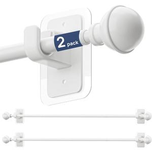 ENJOYBASICS 2 Pack No Drill Curtain Rods for Window 28 to 60 Inches, 5/8 Inch Diameter Renter Friendly Drapery Rod with Adhesive Brackets without Drilling, Adjustable from 27 to 65 Inches, White