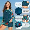 Long Sleeve Rash Guard for Women - 2 Piece Swimsuit with Shorts Zip Up Swim Shirt with Built-in Bra (M)