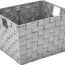 Simplify Medium Metallicx Striped Woven Storage Bin in Grey/Silver