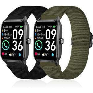 2 Pack Stretchy Nylon Watch Bands Compatible with Woneligo/Fitpolo Smart Watch IDW13, Loop Soft Elastic Straps for FITVII H56/ID208Plus/Gydom/ENOMIR/Amzhero/TOOBUR/MILOUZ/Tensky IDW19 Watch