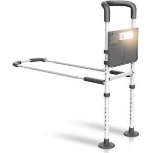Agrish Bed Rails for Elderly Adults Safety - with Motion Light & Storage Pouch, Bedside Assist Bar with Support Legs for Seniors & Surgery Patients - Medical Bed Rail