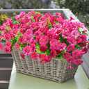 3 x Artificial Flowers Fake Plants for Outdoors Decoration, 12 Bundles Silk Morning Glory with Eucalyptus Realistic UV Resistant Fuchsia Faux Flowers for Outside Planter Yard Patio Garden Home Indoor Urn