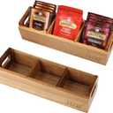 HTB Small Wooden Tea Bag Box 2PCS, 3 Compartments Acacia Wood Tea Bag Chest with Handle, Mini Countertop Divided Storage Container for Beverage Supplies, Sugar, Sweeteners, Individual Packets