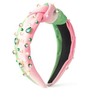 PANTIDE Witch Musical Jeweled Knotted Headband - Witch Musical Fans Gift Pearl Crystal Embellished Headband Wide Top Knot Fashion Pink Hairband Accessories Birthday for Women Girls (Green Rhinestone)