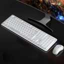 Wireless Keyboard and Mouse Combo, Rechargeable Metal Full Size Mute Keyboard and Ergonomic Mice, 2.4G Ultra-Thin Sleek Design for Windows Computer Desktop PC Laptop (White with White Light)