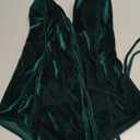 CHARTOU Women's Sexy Velvet Back Lace Up One Piece Romper Bodysuit (Medium, Green)