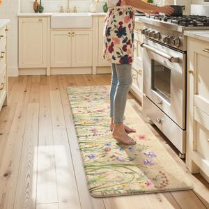 KIMODE Anti Fatigue Kitchen Mats for Floor 24"x59", Farmhouse Kitchen Runner Rug, Cushioned Kitchen Floor Mats Non Slip, Comfort Memory Foam Standing Mats for Laundry Office Sink Desk Brown