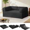 Tri-Fold Foldable Mattress, Convertible Folding Sofa Bed with Removable Arms & Washable Cover, All-in-One Portable Mattress Floor Sofa Bed, No Assembly Required & Non-Slip, Full Size, Black