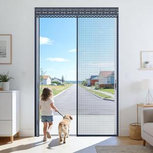 Sliding Magnetic Screen Door with Track for 48x80 Inch Patio & French Doors, Fully Retractable Mesh Door Screen with No Top Blockage, Durable Heavy Duty Bug Screen for Convenient Access