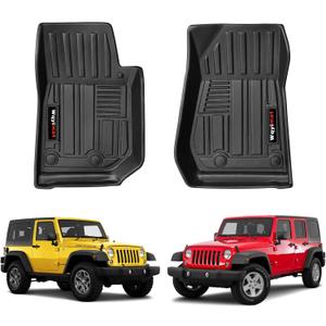 Custom for 2007-2018 Jeep Wrangler JK 4 Door 2 Door Floor Mats 2 Pcs All Weather TPE Rubber Protection Mat (for Jeep Wrangler JK Front Floor Mat)