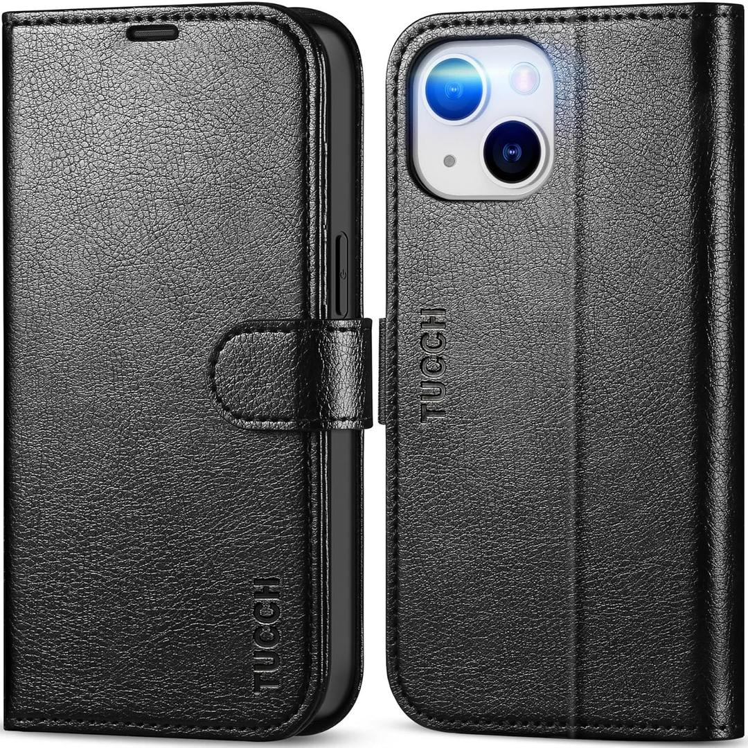 TUCCH Wallet Case for iPhone 14, [RFID Blocking] [4 Card Slots] TPU Interior Protective Case, Magnetic Folio Shockproof PU Leather Stand Flip Cover Compatible with iPhone 14 6.1 5G, Textured Black