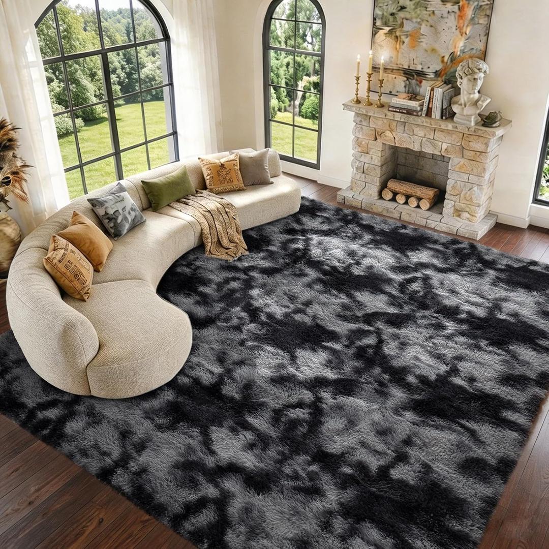 9x12 Extra Large Fluffy Area Rugs for Living Room Tie-Dyed Dark Grey
Non-Slip, Shaggy, High Pile, Ultra Soft, Fuzzy, Bedroom, Dorm Room, Nursery, Kids, Playroom, Indoor, Carpet, Home Decor