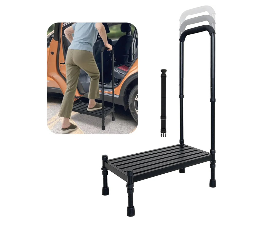 Car Step Stool with Handle for Elderly, Medical Handicap Step Stools with Handrail, Seniors Bed Steps for High Beds, Heavy Duty Metal Stepping Stool with Safety Step Platform, Vehicle Step Up Assist