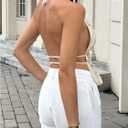 MakeMeChic Women's Sequin Floral Embroidery Halter Top Sleeveless Tie Back Y2K Party Tops (White, L)