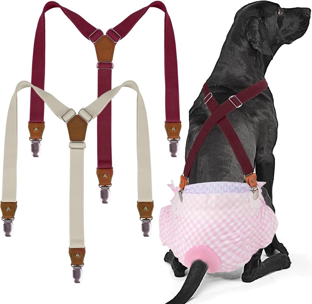 Pet Soft Dog Suspenders 2 Pieces Female Dog Diaper Suspenders for Dogs Diaper Keeper Suspender for Dogs Skirt, Doggy Dress (Brown & Burgundy, M/L)