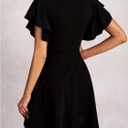 Women's Butterfly Short Sleeve Mini Dress Crew Neck A Line Elegant Work Office Dresses (Black, M)