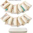 Hacaroa Large Travel Jewelry Case with 12 Velvet Pouches, 8.3 x 4.5 x 3.5 inches Jewelry Storage Organizer Box PU Leather, Clear Necklace Earrings Rings Bags for Women Wedding Gifts, Cream White