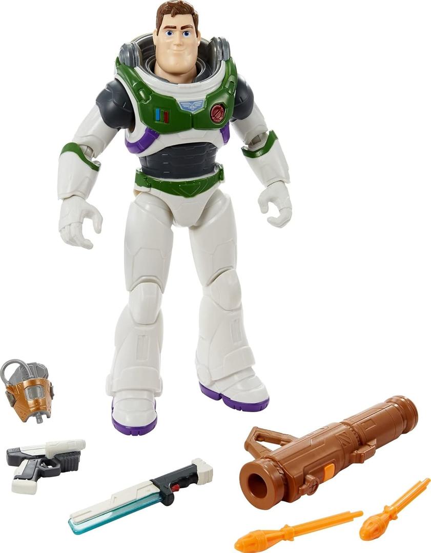 Mattel Disney and Pixar Lightyear Toys, Buzz Lightyear Figure, Fully Equipped 12-in Action Figure with 4 Accessories, Collectible Gifts for Kids