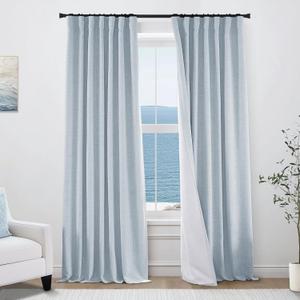 PANELSBURG Light Blue Linen Blackout Curtains for Bedroom, Calm Coastal Tone with Light Blocking, 50" Wide x 84" Long