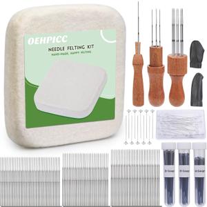 OEHPICC 128 Pcs Needle Felting Tools, 66 Inch Wool Felting Pad, 102 Pcs Felting Needles, Felting Tools with 3 Size Wooden Handle Holder for DIY Wool Felting Projects