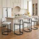 26" H Counter Height Bar Stools Set of 4, Modern Linen Fabric Upholstered Barstools with Backrest for Kitchen Island, Black Metal Frames, Wheat