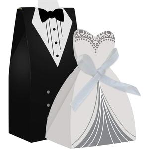 100pcs Party Wedding Favor Dress & Tuxedo Bride and Wholesale Candy Favor Box, Creative Dress Gift Box Bow-knot Bonbonniere for Christmas Wedding Party Birthday Bridal Shower Decoration