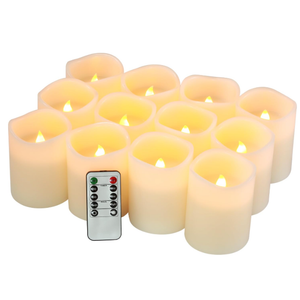 Flameless Candles Battery Operated Candles Set of 12(D:3" X H:4") Pillar Real Wax Led Candles with 10-Key Remote and Cycling 24 Hours Time