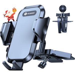 VICSEED Military-Grade Sturdy Car Phone Holder Mount, Upgraded Anti Shake Metal CD Slot & Air Vent Thick Case Friendly Phone Mount for Car Fit for iPhone 16 15 14 Samsung All Phones (Black)