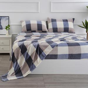 Best Season Ultra Soft Micro Fleece Twin Size Sheets Set 3 Piece - Extra Soft Velvet Fleece Bed Sheet Set | Cozy Warm, Anti-Static, Non Pilling Fuzzy Velvet - Plaid - Blue/White (Multicolor)