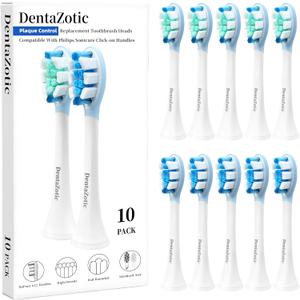 Plaque Control Replacement Heads for Philips Sonicare, Electric Toothbrush Replacement Heads for Adults, Soft Bristles, White 10 Pack