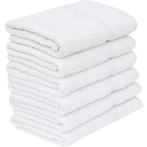 GOLD TEXTILES 6 White Economy Bath Towels Bulk (24x48 Inch) Cotton Blend for Softness-Commercial Grade Easy Care
