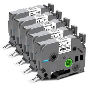 5-Pack TZe-231 Label Tape Compatible for Brother TZe TZ Tape 12mm 0.47 Laminated White for PTouch Label Maker PT-D210 D220 H110 D600 D400 D410 2040, Black on White