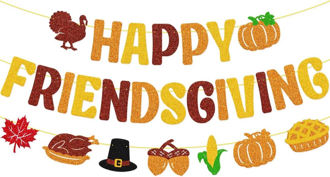 Happy Friendsgiving Banner Friendsgiving Party Decorations Thanksgiving Decor Thankful Backdrop Give Thanks You for All You Do Turkey Pumpkin Pie Fall Leaves Theme Party Decor