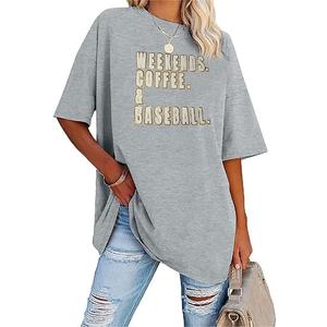 Baseball Shirts for Women Oversized Game Day Sports Fan Shirt Baseball Mama Puff and Glitter Short Sleeve Tee B-Grey, XL