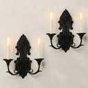 Black Metal Candle Holder Gothic Wall Decor Style Candle Sconces Set of 2, for Taper & Pillar Candle（not Contain Candles）