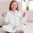 Veseacky 100% Cotton Soft PJs for Big Girls Boys Classic Children's Pajamas White 13-14Y