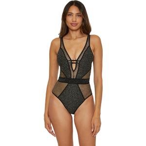 BECCA Color Play One Piece Swimsuit, Plunge Neck, Crochet, Bathing Suits for Women (Medium)