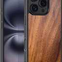 for iPhone 16 Pro Max 6.9 inch Case Wood,Compatible with MagSafe,Slim Eleghant Real Wooden Protective Cover with Rubber Bumper. (Walnut)