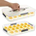 FMOACEN 2-Layer Deviled Egg Containers with Lid, 36 Slots Deviled Egg Tray Carrier with Lid Clear Eggs Storage Box Portable Egg Holder Platter with Handle for Easter Party Home Kitchen Supplies