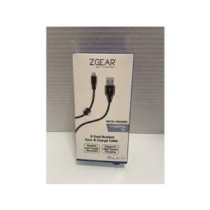 Z GEAR 6 Foot Braided Synk & Charge Cable. Metal Housing. For Lightning Tip